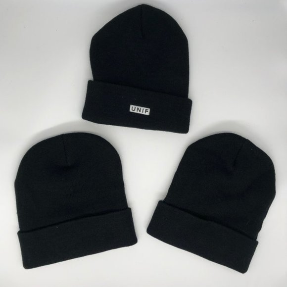 2 New UNIF Black Embroidered Beanies LIE & BAD ACID available only - Picture 5 of 8